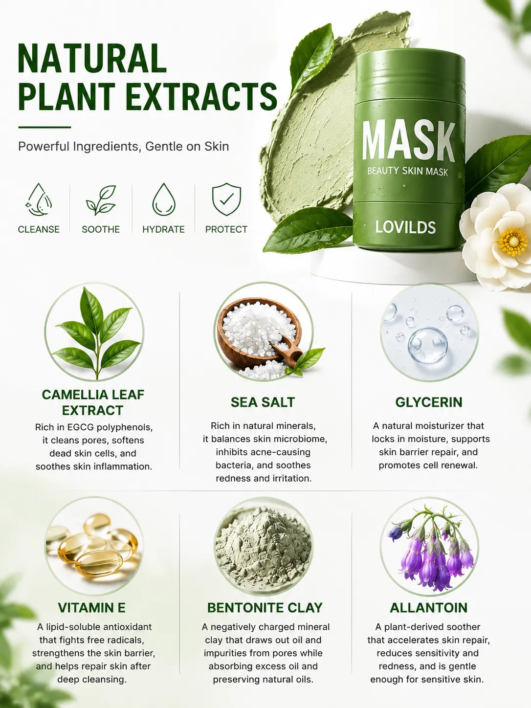 LOVILDS™ Green Tea Deep Cleanse Mask Stick.
