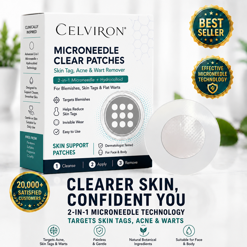 ✨Celviron 2‑in‑1 Microneedle Patch，Remove Skin Tags, Moles, Warts for Face & Body