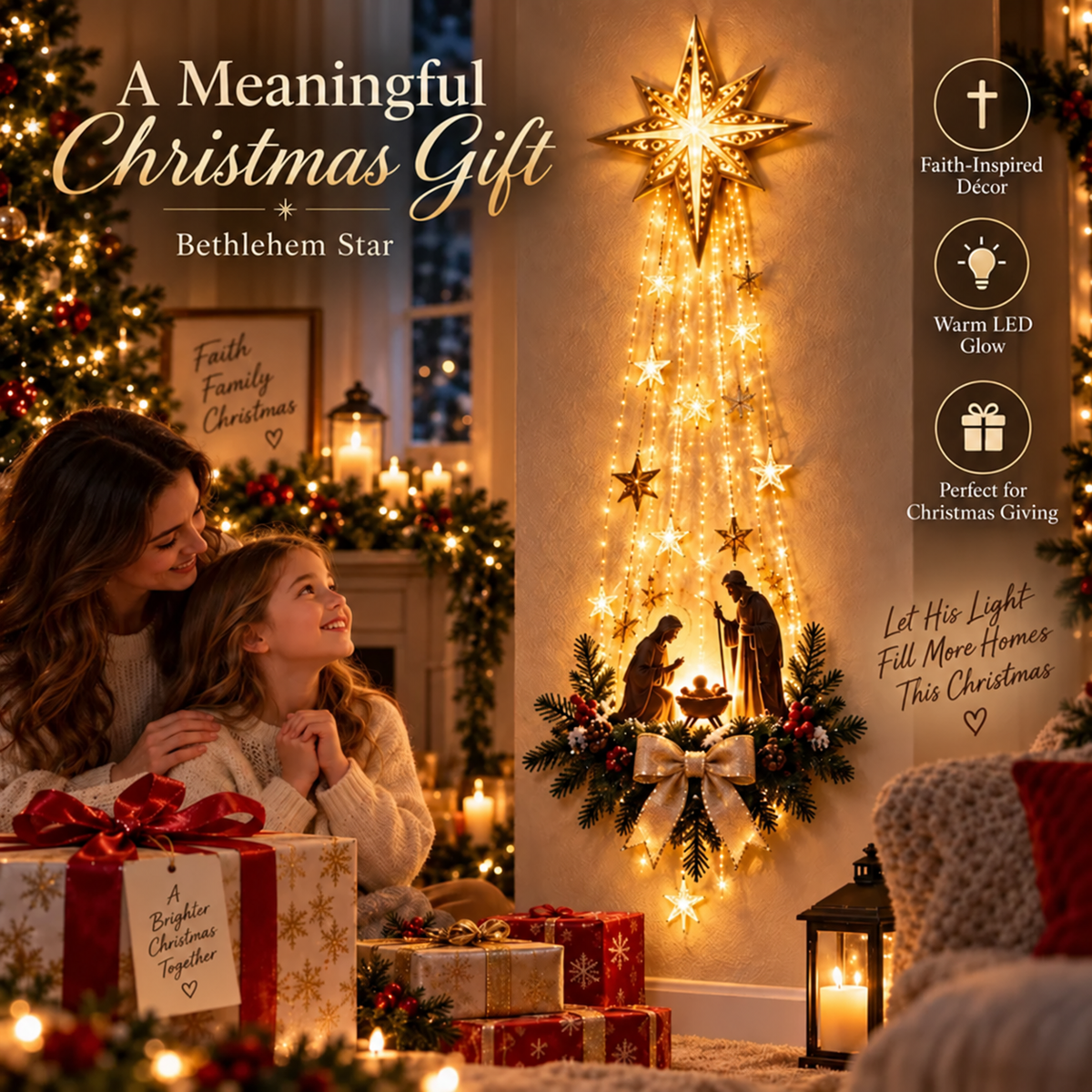 ✨✝️ Bethlehem Star of Faith – Lighted Nativity Wall Decor